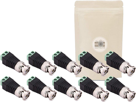 Adaptout X10 Domino Bornier BNC Male Adaptateur 2 entrées sans Soudure connecteur Video s-Video Marque Française