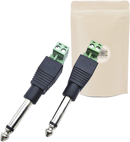 X2 Bornier Gros Jack 6.35mm Fiche Audio Male Bornes a Vis Femelle Mono sans Soudure Connecteur Domino - ADAPTOUT Marque FRANÇAISE