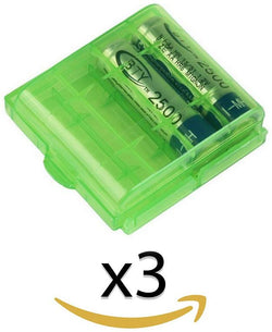 3 BOITIERS Verts pour Piles LR6 AA LR06 Lot DE 3 Protections TRANSLUCIDEs Boite boites boitier LR-6 Rangement