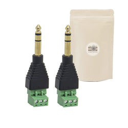 2X Bornier Gros Jack Male Domino Stereo 6,35 mm Audio HiFi 2 Voies sans Soudure Plaque Or 18k