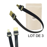 3X Cable HDMI nape ultra fine HDMI Male standard vers micro HDMI male retour video 10cm