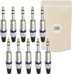 X10 Gros Jack 6.35mm Bleu Gold Plaque Or 18k Fiche à Souder Prise Male Connecteur Soudure - ADAPTOUT Marque FRANÇAISE