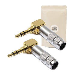 2X Prise Mini Jack 3,5mm Coude Male à Souder Stéréo Fiche Male MiniJack 3.5 mm Connecteur Soudure Angle 90° Angle Plaque Or 18K 100% Metal ADAPTOUT MARQUE FRANÇAISE