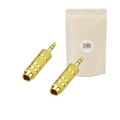 Adaptout X2 Adaptateur Mini Jack 3.5mm Male vers Gros Jack 6.35mm Femelle Stereo Connecteur Audio Minijack Plaque Or 18k Gold Ecouteurs Microphone Casque Marque FRANÇAISE
