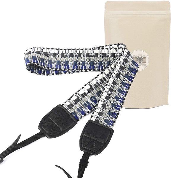 NTB Sangle pour Appareil Photo tissé Bleu Courroie de Cou dragonne réglable en néoprène - ADAPTOUT Marque FRANÇAISE