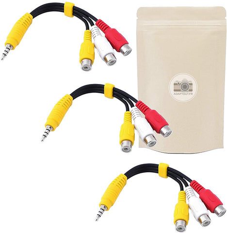 X3 Adaptateur Mini Jack Male vers 3 RCA Femelle Coaxial Cable Audio Vidéo Flexible Composite Jaune Blanc Rouge Minijack 3.5mm - Adaptout Marque Française
