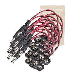 10X Cable Adaptateur Batterie 9v vers Jack Alimentation 5,5 x 2,1 10cm Forme de T